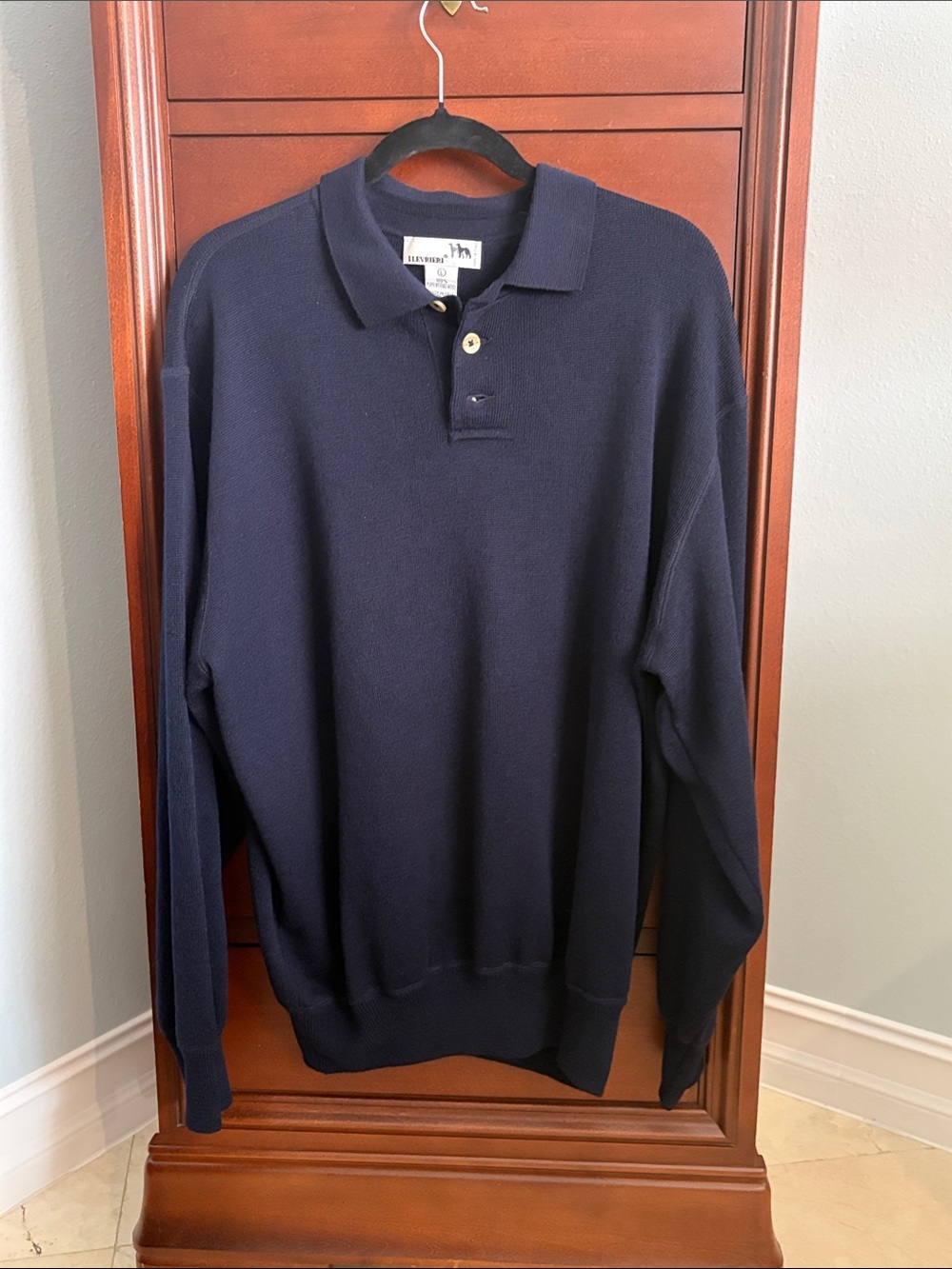 I Levrieri Men's Navy Polo Sweater - 100% Pure Merino Wool Made in Italy Large